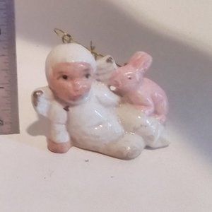 Christmas Baby with Pink Rabbit Tree Ornament